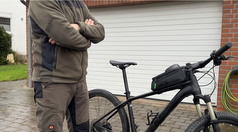 rockbros fahrrad rahmentasche 029 1bk im praktischen Einsatz